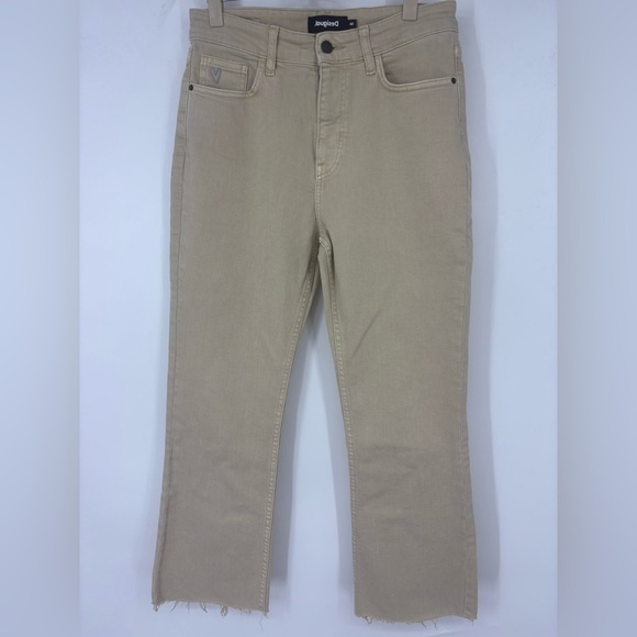 NWOT Desigual Cropped Flare Jeans in Tan Ecru 40 10 - Picture 3 of 4